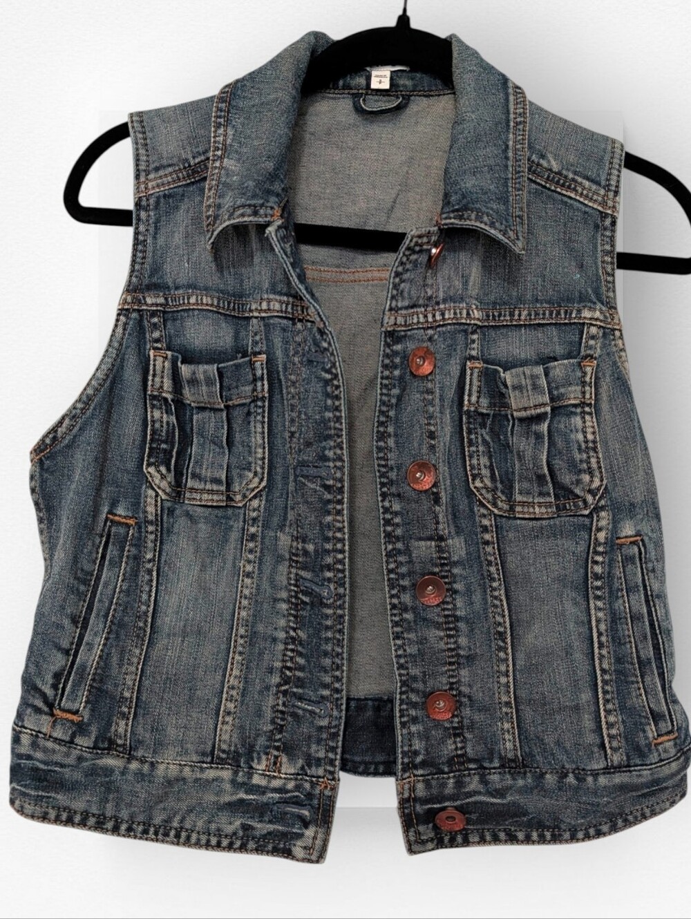 Express Denim Vest Button Front Washed Medium Blue Jean Small